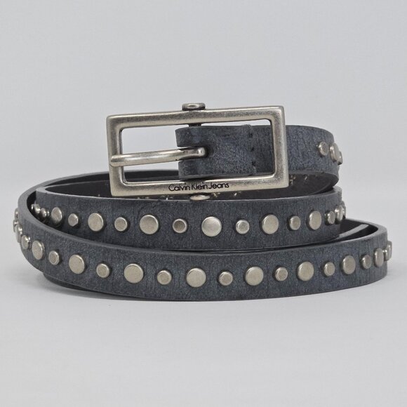 Calvin Klein Jeans Gray Studded Belt Silver Buckle Women’s Waist Hip 36-40 - Picture 2 of 13
